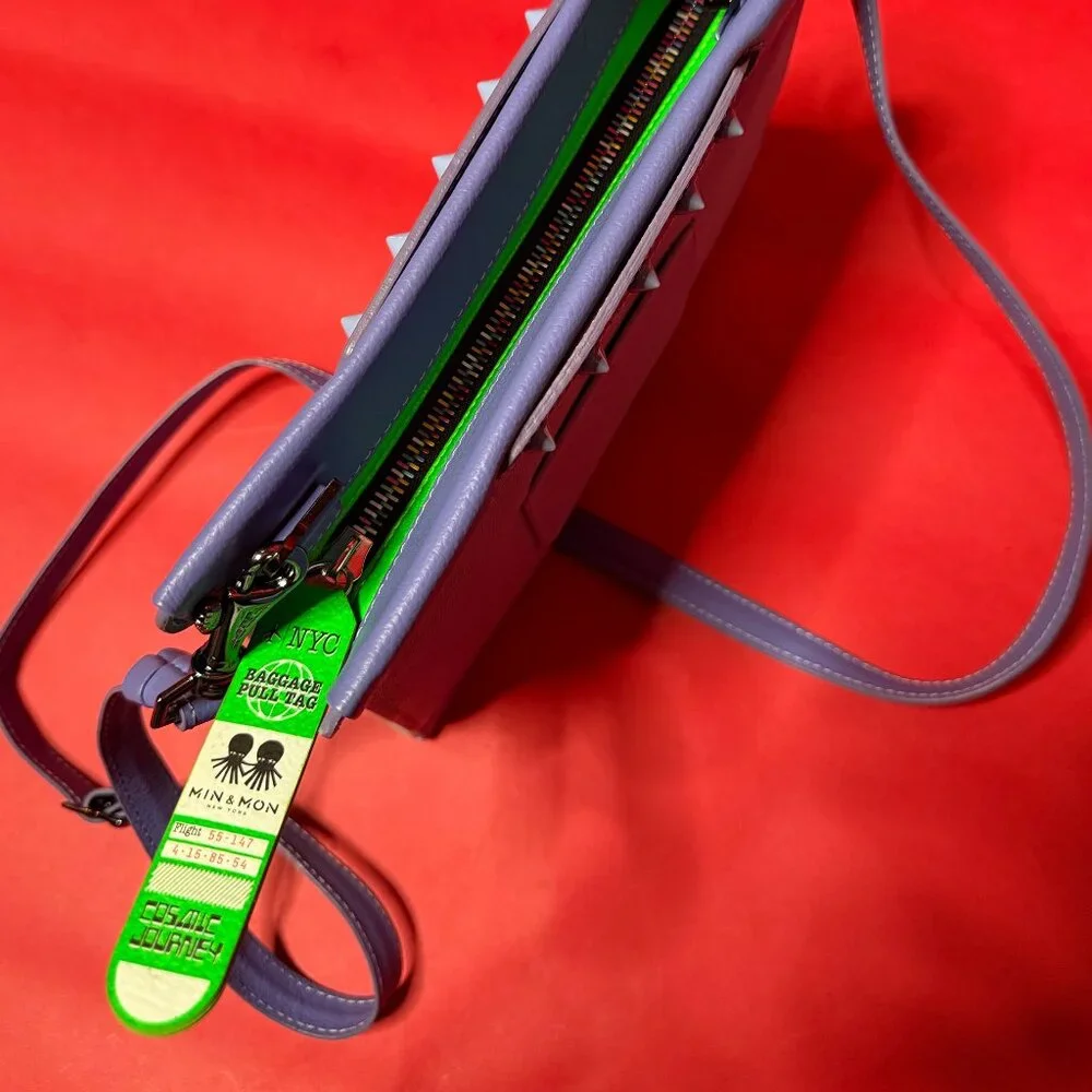 Min & Mon Leather Crossbody Bag – Lavender & Lilac with Neon Green Accents - Picture 7 of 12